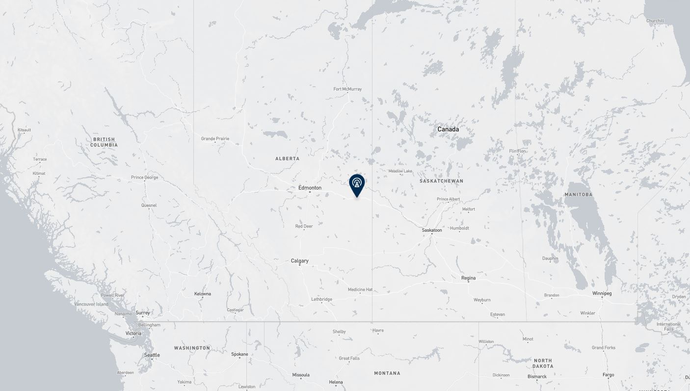Project location marked on a map showing a section of central and western Canada